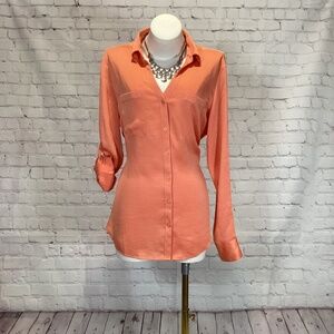1505. Express Potofino Tangerine Long Sleeve Blouse EUC Size L